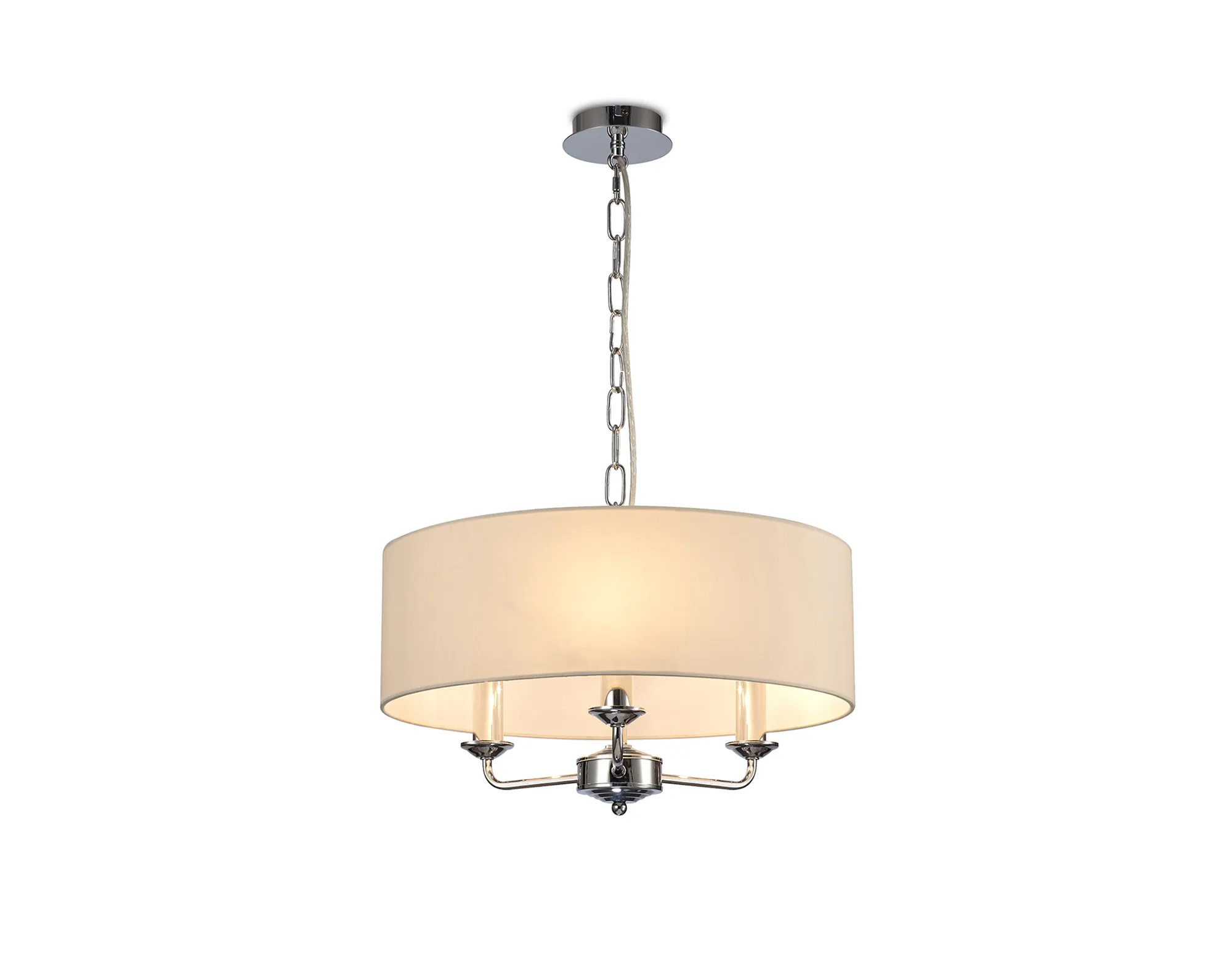 DK0010  Banyan 45cm 3 Light Pendant Polished Chrome; Ivory Pearl